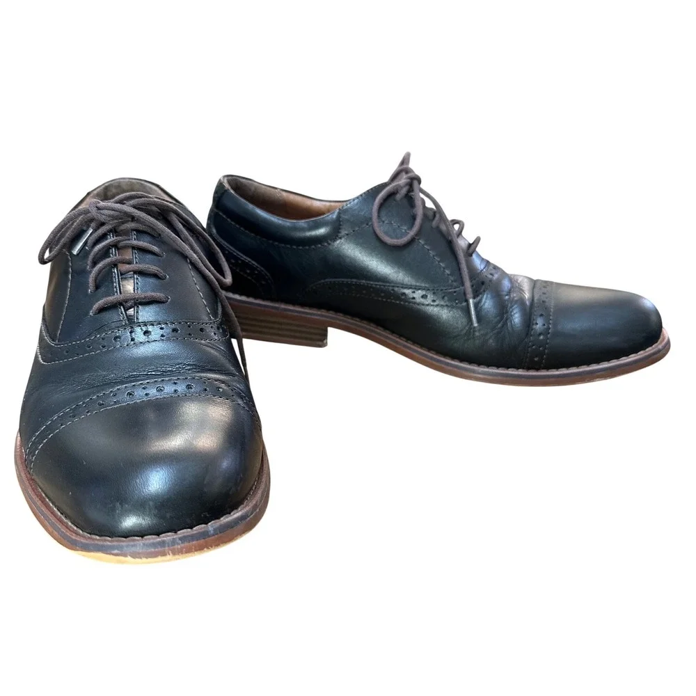 GH Bass Banks Mens Black Leather Wingtip Brogue‎ Cap Toe Oxford Shoes Size 9M